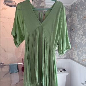 O'Neill Green Flutter Sleeve Blouse with Tie Front